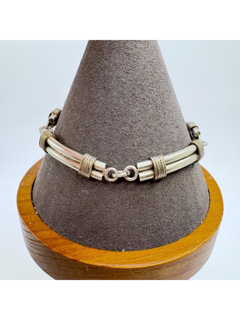 Double Bar Link Lobster Claw Clasp Bracelet VTG 925 Sterling Silver 7.25" Length